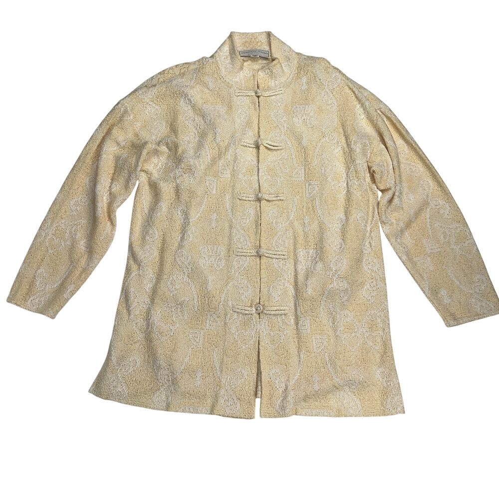 French Rags Buttercream Yellow Asian Inspired Pointelle Sweater Twinset Size M